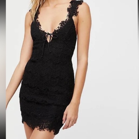 Free People Intimately night moves midnight elegant black lace mini dress (NWT) - Picture 1 of 10